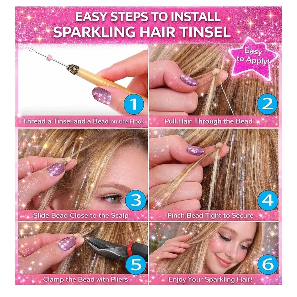 Metallic Tinsel Hair Extensions Strands - Multy Color